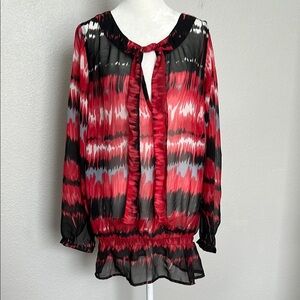 Gina Benotti Red Print Tie Neck Blouse Size Medium